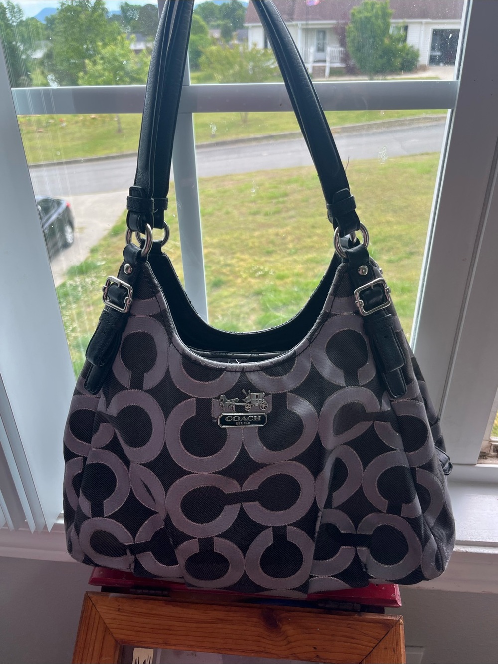 Coach Black and Gray Signature Shoulder Bag
